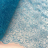 1 Yard Sky Blue Corded Bridal Lace Fabric Embroidered Polyester Net Mesh 53 Inch Width
