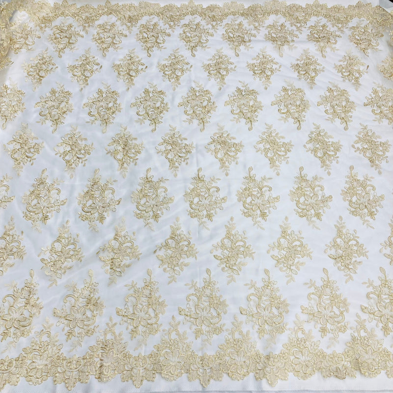 1 Yard Corded Bridal Lace Fabric Embroidered Elegant Mesh Dress 54" Width
