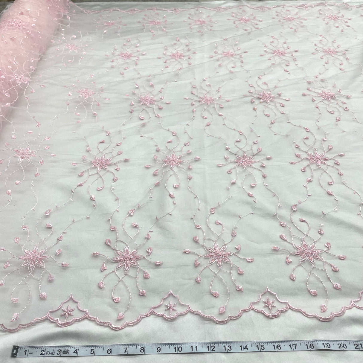 1 Yard Mustard Green Beaded Lace Fabric Embroidered Polyester Net Mesh 50 Inch Width
