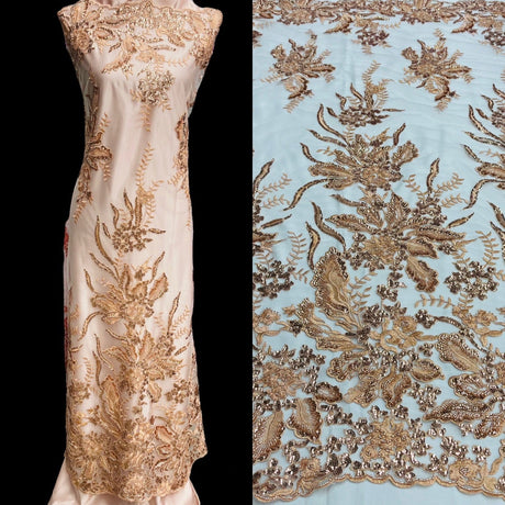Beaded Lace Fabric Embroidered on Polyester Net Mesh 50" Wide Bridal & Evening Fabric, Lace USA