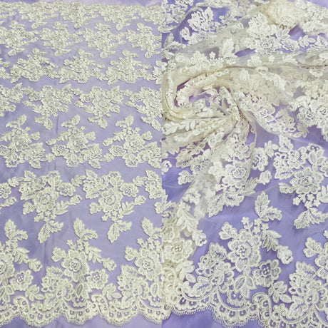 1 Yard Corded Bridal Lace Fabric Embroidered Elegant Mesh Dress 51" Width