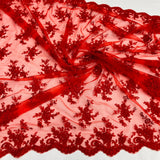 1 Yard Fuchsia Corded Bridal Lace Fabric Embroidered on Polyester Net Mesh 56 Inch Width