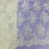 1 Yard Premium Beaded Corded Bridal Lace Fabric Embroidered on Polyester Mesh 54