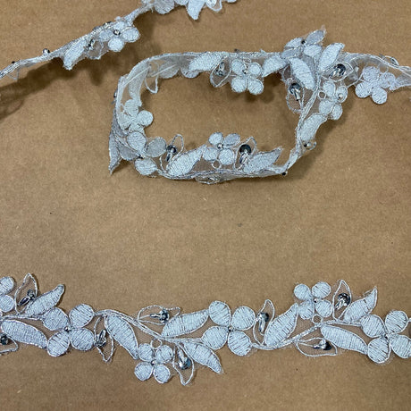 1 Yard Delicate Beaded Corded Lace Trimming Embroidered Polyester Organza for Dresses 1 Inch Width