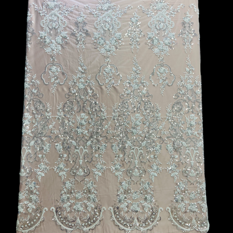 1 Yard Beaded Lace Fabric Embroidered on Polyester Net Mesh Lace, 52" Wide, Premium USA Quality GD 210907
