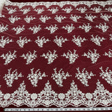 1 Yard Luxurious Beaded Corded Bridal Lace Fabric Embroidered on Premium Mesh 56