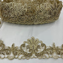 1 Yard Premium Beaded & Corded Floral Lace Trimming on 100% Polyester Net Mesh for Dresses 3.5 Inch Width