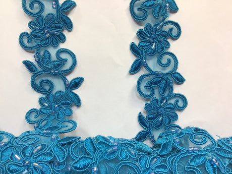 1 Yard Luxurious Beaded Corded Lace Trimming Embroidered Polyester Organza for Dresses 1.5 Inch Width