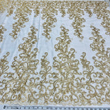 1 Yard Beaded & Corded Bridal Lace Fabric Embroidered on 100% Polyester Net Mesh | Lace USA - 97219W-HB - Silver - 51"