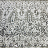 1 Yard Silver Beaded Lace Fabric Embroidered on 100% Polyester Net Mesh 52 Inch Width