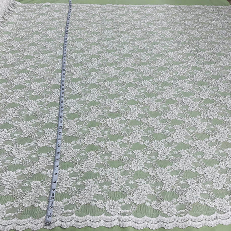1 Yard Dramatic Red Beaded Corded Lace Fabric Embroidered on Net Mesh 56 inch Width