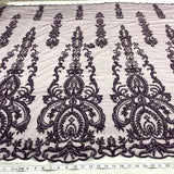 1 Yard Luxurious Beaded and Corded Bridal Lace Fabric Embroidered on Polyester Net Mesh Blush 52" Width
