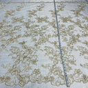 1 यार्ड प्रीमियम कॉर्डेड ब्राइडल लेस फैब्रिक पॉलिस्टर नेट मेश पर कढ़ाई किया हुआ 53" चौड़ाई