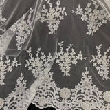 1 Yard Luxurious Beaded Corded Bridal Lace Fabric Embroidered on Premium Mesh 56