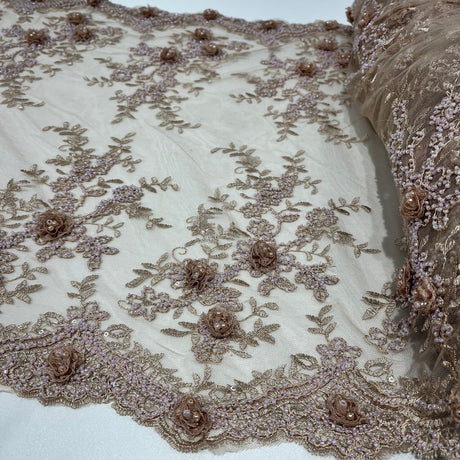 1 Yard 100% Polyester Net Mesh 21" Wide Beaded Double Sided 3D Floral Lace Trimming