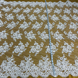 1 Yard Luxurious Corded Bridal Lace Fabric Embroidered on Soft Polyester Net Mesh 51" Width