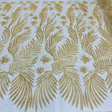 1 Yard Gold Beaded and Corded Bridal Lace Fabric Embroidered on 100 Percent Polyester Net Mesh 56 Inch Width