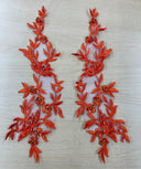 1 Pair Beaded Floral Lace Applique Embroidered on 100% Polyester Organza 10" x 2.5" Each Side