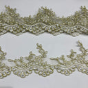 1 yarda de encaje exquisito con cuentas y cordones sobre organza de malla de red, ancho de 3.25 pulgadas  