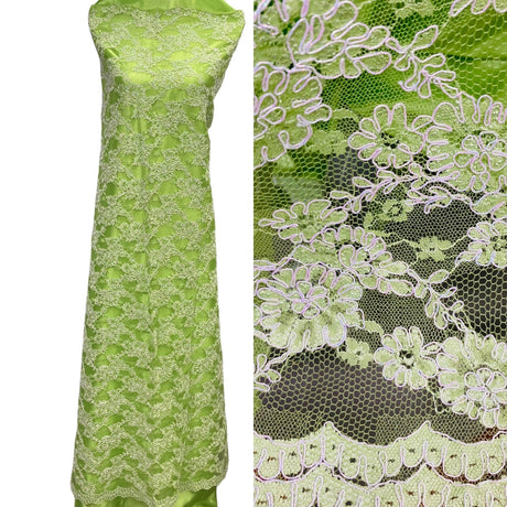 1 Yard Corded Bridal Lace Fabric Embroidered on Net Mesh 54" Width