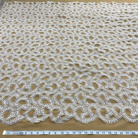 1 Yard White Beaded Lace Fabric Embroidered Alencon Pearl Sequin Bridal Organza 54" Width