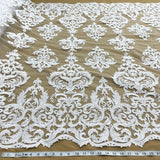 1 Yard Elegant Corded Bridal Lace Fabric Embroidered on Premium Polyester Mesh 54