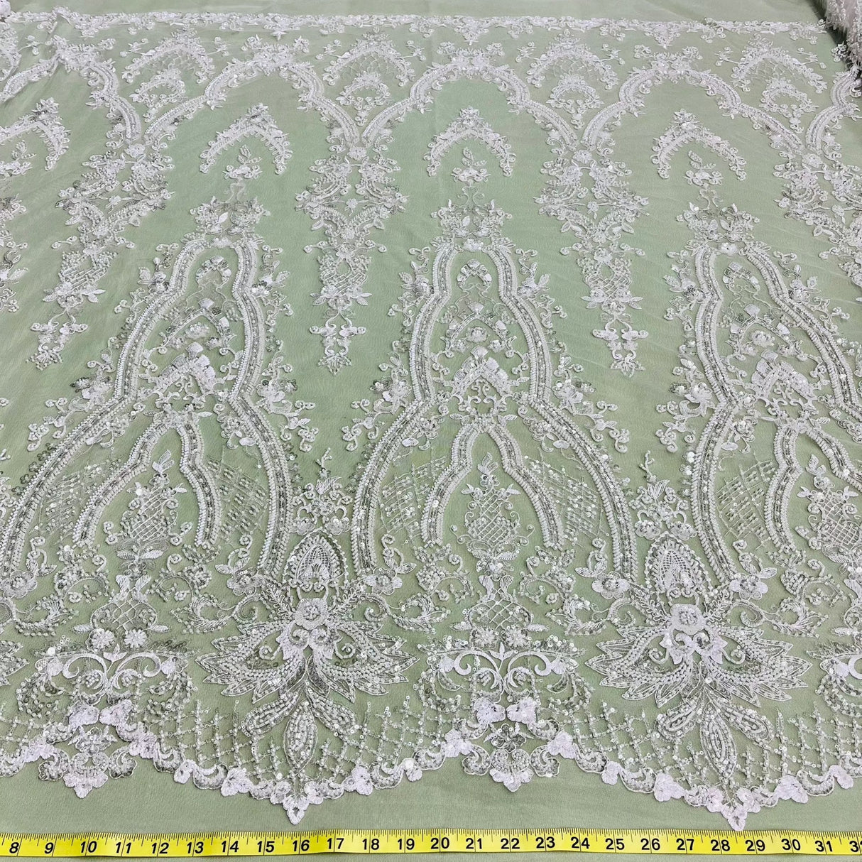 1 Yard Beaded Lace Fabric Embroidered on 100% Polyester Net Mesh 52 Inch Width