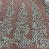 1 Yard Radiant Gold Beaded Lace Fabric Embroidered on Polyester Net Mesh 52 inch Width