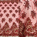 1 Yard Glamorous Black and Gold Beaded Sequined Lace Fabric on Polyester Net Mesh 52 inch Width