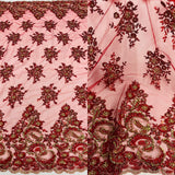 1 Yard Glamorous Black and Gold Beaded Sequined Lace Fabric on Polyester Net Mesh 52 inch Width