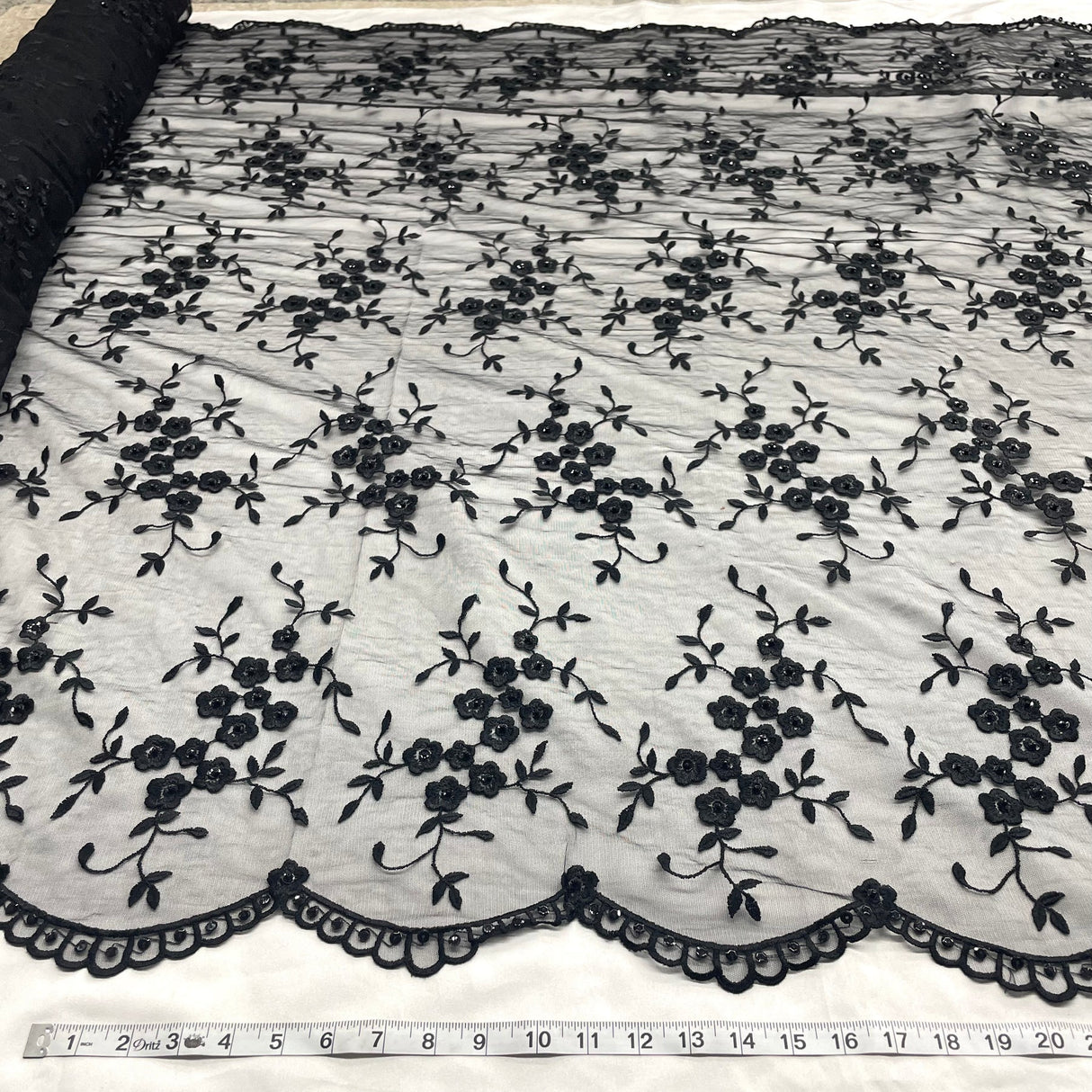 1 Yard Elegant Light Blue Beaded Lace, Embroidered Mesh Fabric for Dresses & Costumes, 52 Inches Wide