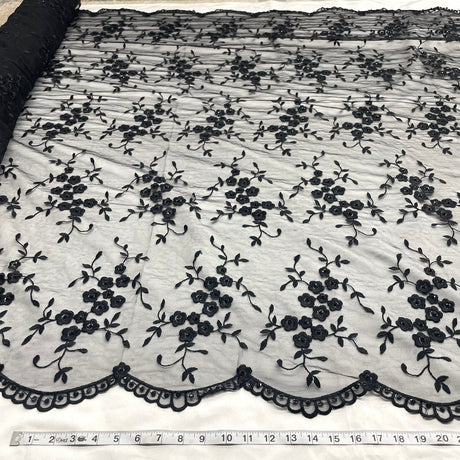 1 Yard Elegant Light Blue Beaded Lace, Embroidered Mesh Fabric for Dresses & Costumes, 52 Inches Wide