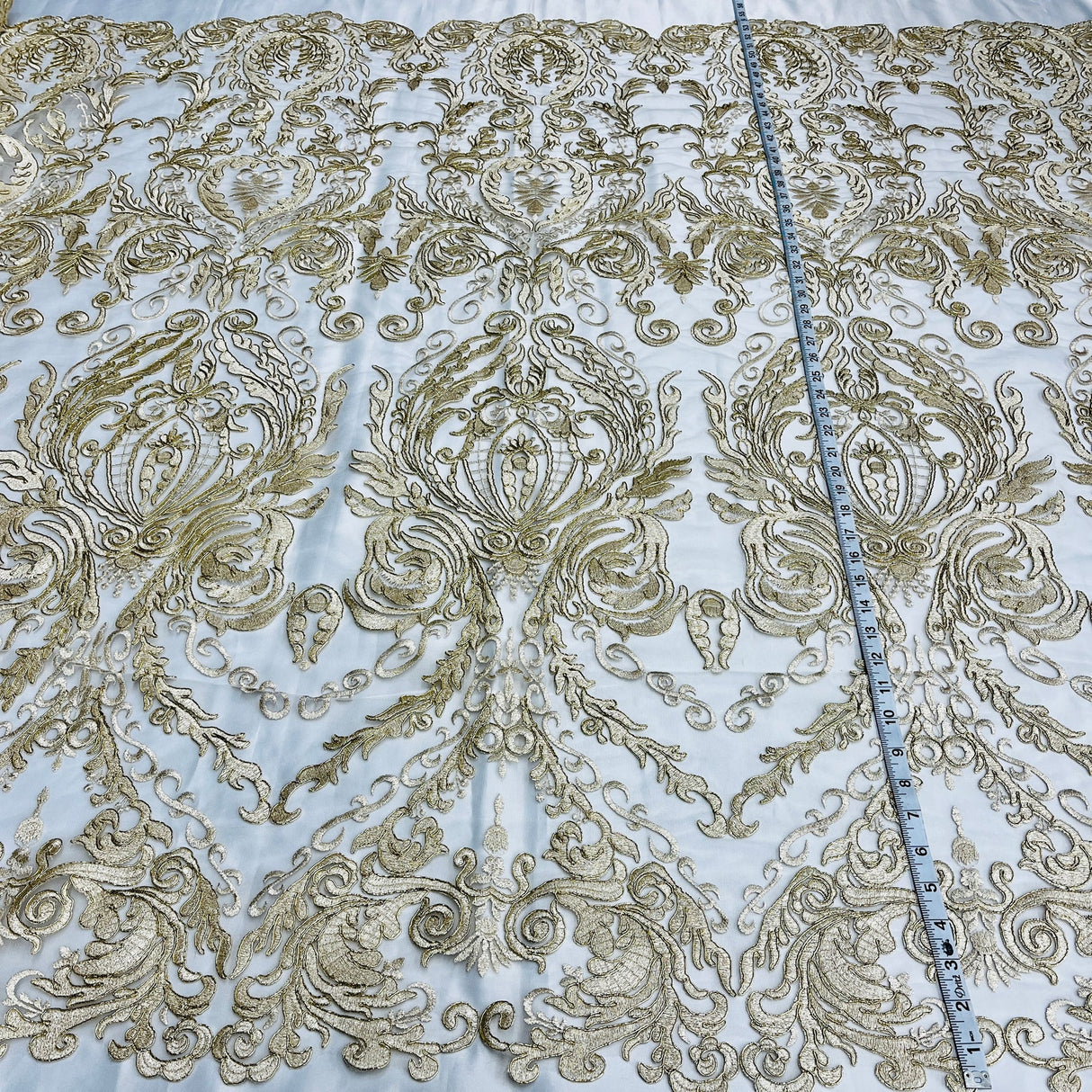 1 Yard White Corded Bridal Lace Fabric, 48” Wide Embroidered Polyester Mesh