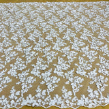 1 Yard Beaded 3D Floral Lace Fabric on Polyester Net Mesh, Off White, 44" Wide, Embroidered Lace Material