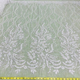 1 Yard Antique Silver Beaded Lace Fabric Embroidered on 100% Polyester Net Mesh 56 Inch Width