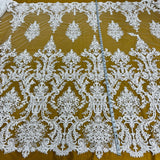 1 Yard Corded Bridal Lace Fabric Embroidered on Premium Polyester Mesh 52