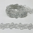 1 Yard Exquisite Beaded & Corded Lace Trimming Embroidered on 100% Polyester Organza for Bridal and Evening Dresses 1.5 Inch Width