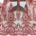 1 Yard Beaded Lace Fabric on 100% Polyester Net Mesh, Light Coral, Embroidered Lace, 48" Wide