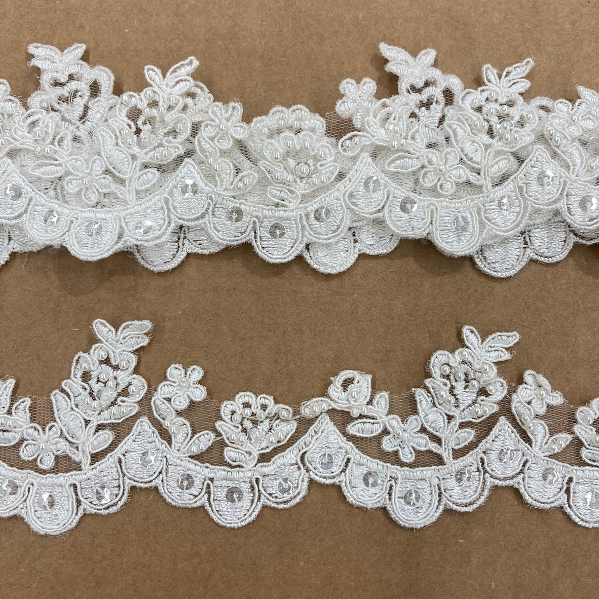 1 Yard Delicate Beaded and Corded Floral Lace Trim Embroidered on Soft Polyester Mesh for Dresses 2 Inch Width
