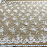 1 Yard Elegant Ivory Corded Beaded Bridal Lace Fabric on Net Mesh 54 inch Width