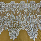 1 Yard Sparkling Beaded Corded Bridal Lace Fabric Embroidered on Premium Mesh 51