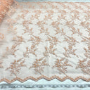 1 Yard Beaded Corded Bridal Lace Fabric Embroidered Mesh Peach 52" Width