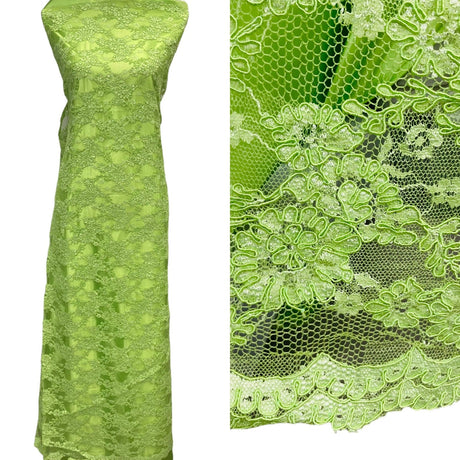 1 Yard Corded Bridal Lace Fabric Embroidered on Net Mesh 54" Width