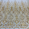 1 Yard Gold Beaded Lace Fabric Embroidered on Polyester Net Mesh 52 Inch Width