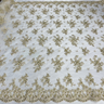 1 Yard Luxurious Beaded and Corded Bridal Lace Fabric Embroidered on Polyester Net Mesh 52 inch Width