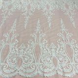 1 Yard Beaded Corded Bridal Lace Fabric Embroidered on Polyester Net Mesh Width 54 Inches