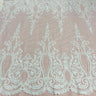 1 Yard Beaded Corded Bridal Lace Fabric Embroidered on Polyester Net Mesh Width 54 Inches