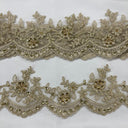 1 Yard Beaded & Corded Floral Lace Trimming 100% Polyester Net Mesh  4″ Wide