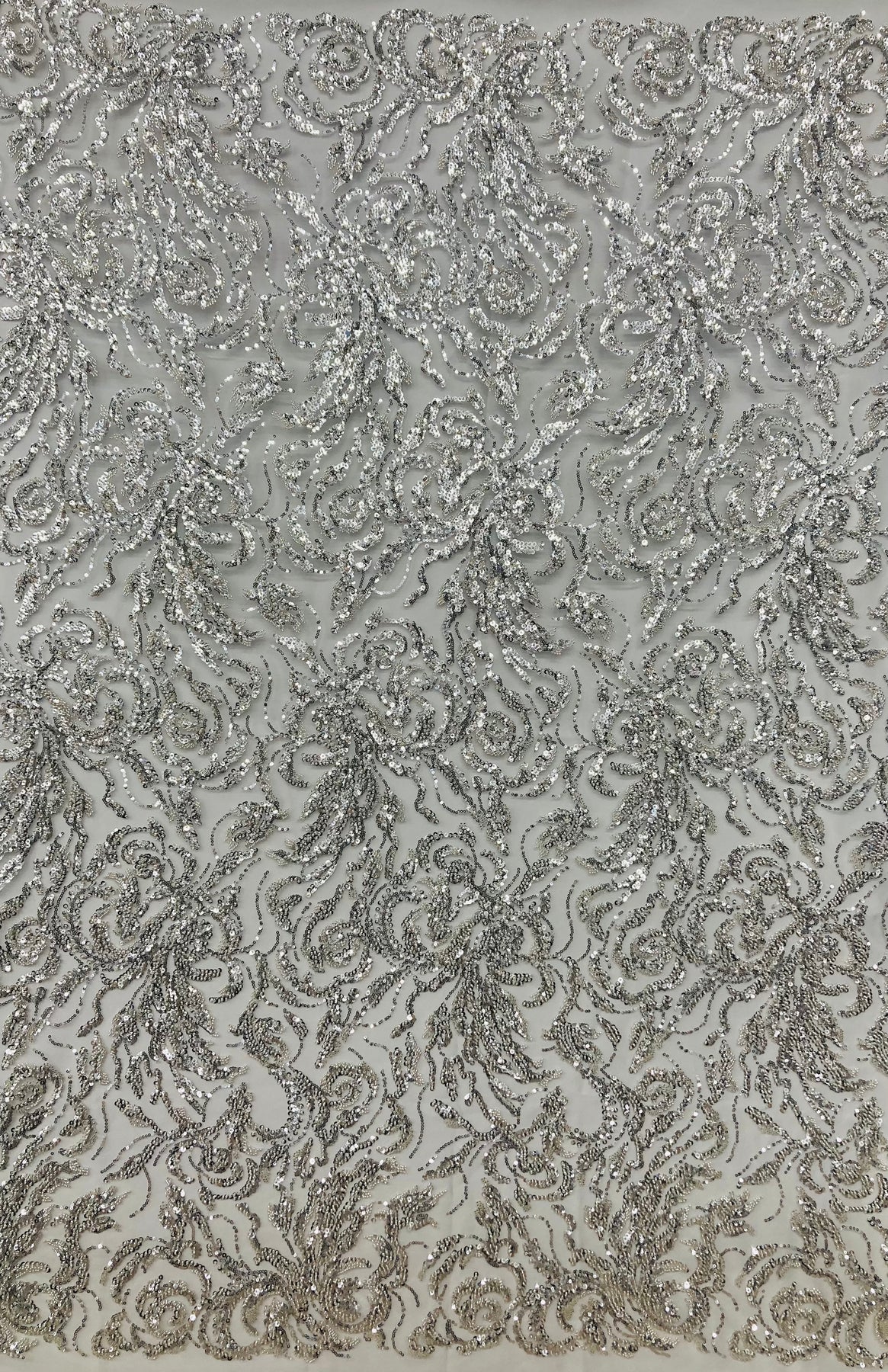 1 Yard Rose Gold Beaded & Sequined Embroidered Lace Fabric on Polyester Mesh, 54” Width,