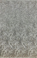 1 Yard Rose Gold Beaded & Sequined Embroidered Lace Fabric on Polyester Mesh, 54” Width,